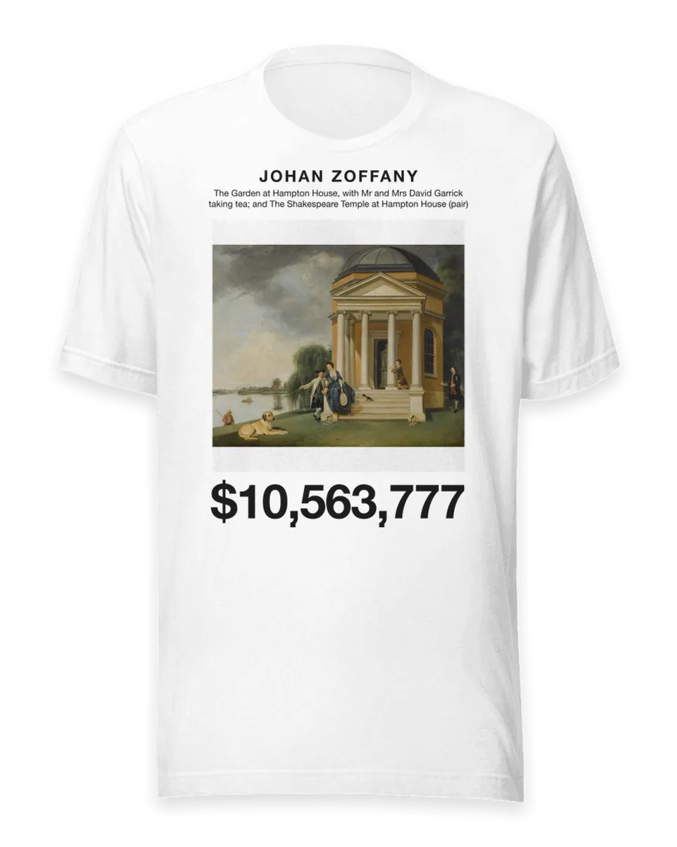 T-shirt: The Garden at Hampton House, with Mr and Mrs David Garrick taking tea; and The Shakespeare Temple at Hampton House (pair) by Johan Zoffany
