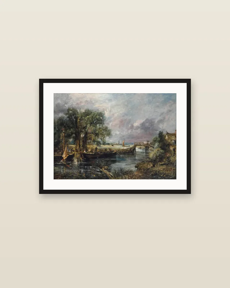 View on the Stour near Dedham, full-scale sketch by John Constable, framed