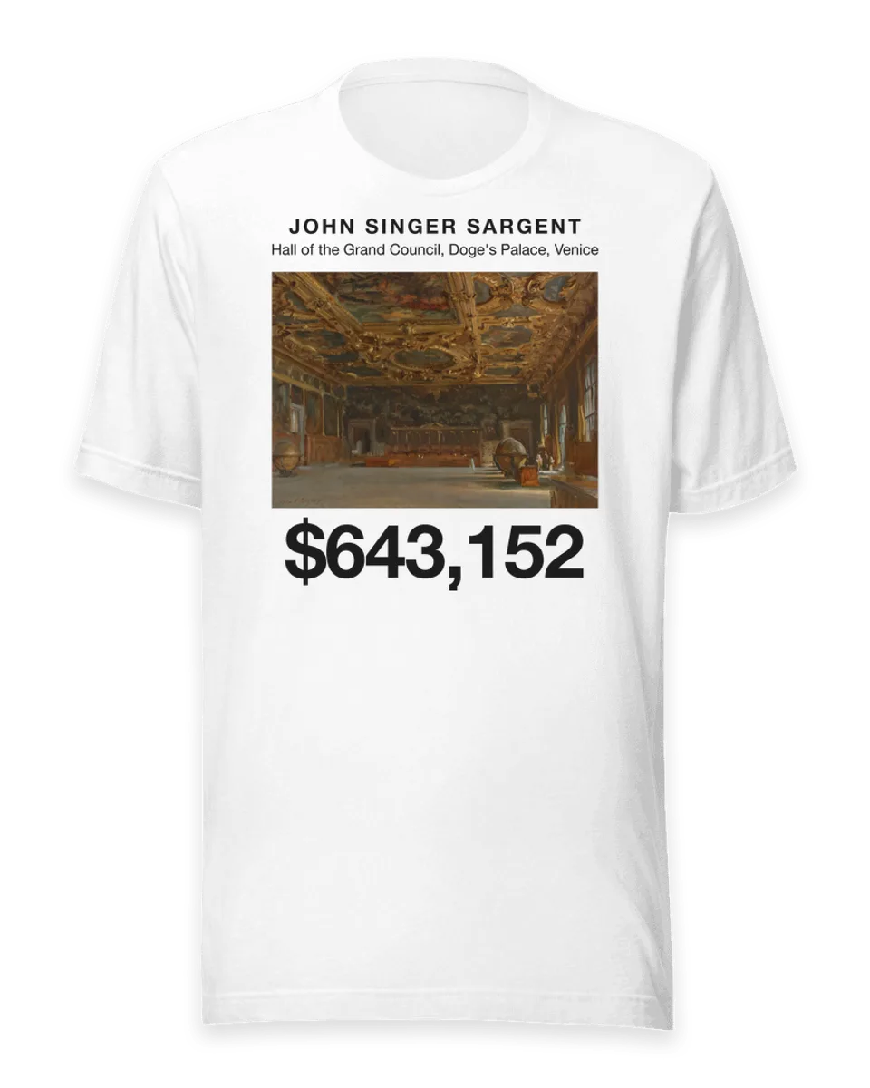 T-shirt: Hall of the Grand Council, Doge's Palace, Venice by John Singer Sargent