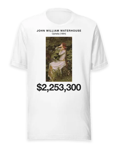 Ophelia (1894) by John William Waterhouse, on a white t-shirt