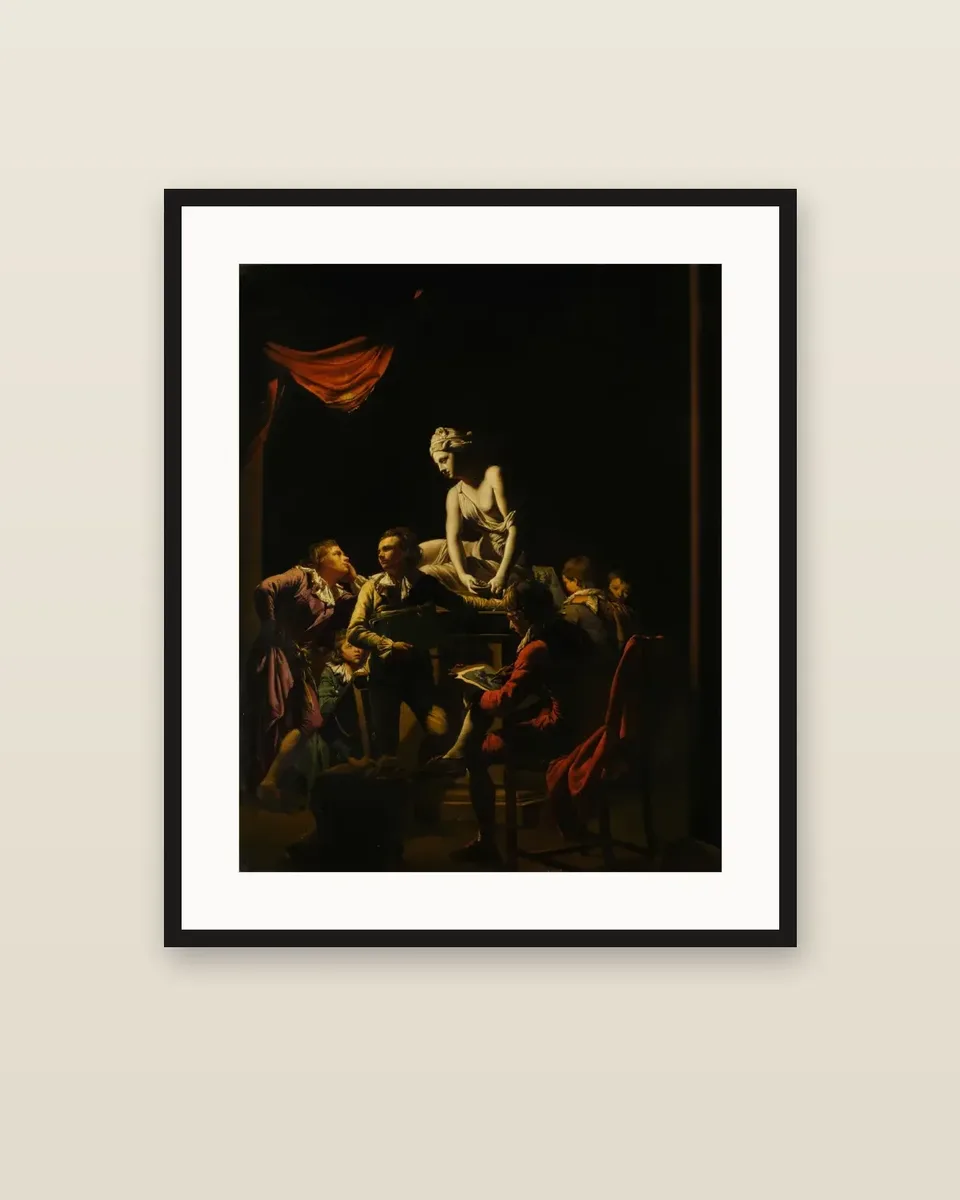 An Academy by Lamplight by Joseph Wright of Derby, framed