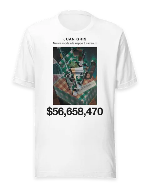 Nature morte à la nappe à carreaux by Juan Gris, on a white t-shirt