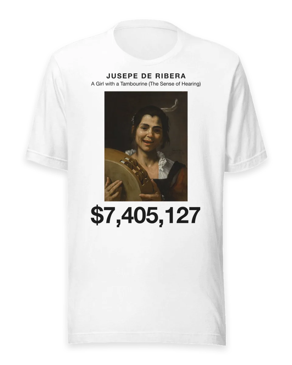 T-shirt: A Girl with a Tambourine (The Sense of Hearing) by Jusepe de Ribera