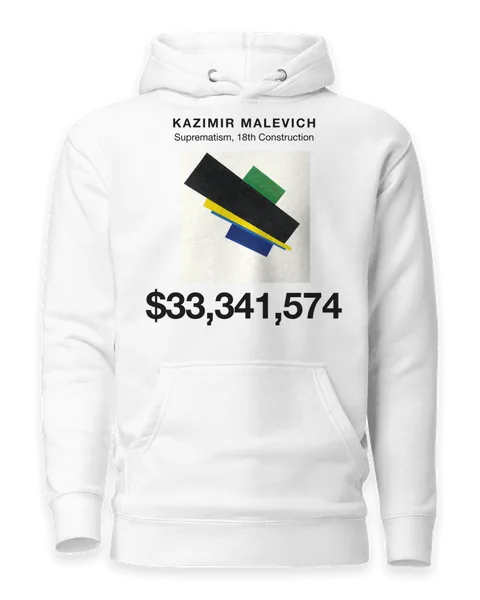 Suprematism, 18th Construction by Kazimir Malevich, on a white hoodie