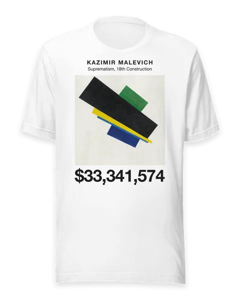 Suprematism, 18th Construction by Kazimir Malevich, on a white t-shirt