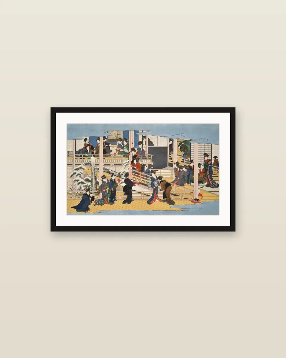 Fukagawa in Snow (Fukagawa no yuki) by Kitagawa Utamaro, framed