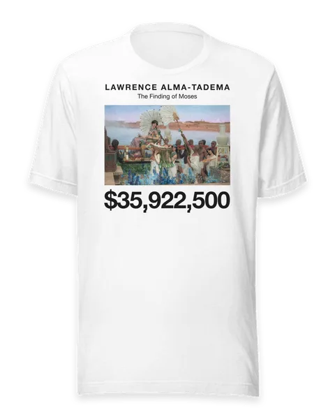 The Finding of Moses by Lawrence Alma-Tadema, on a white t-shirt