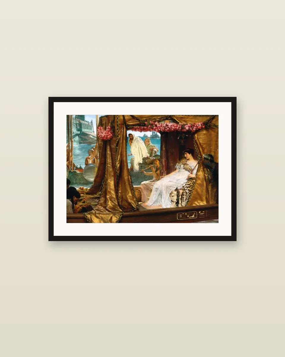 The Meeting of Antony and Cleopatra: 41 BC by Lawrence Alma-Tadema, framed