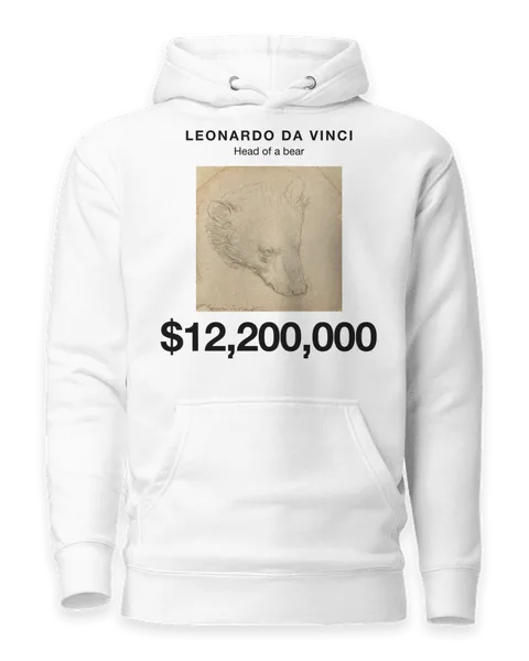 Head of a bear by Leonardo da Vinci, on a white hoodie