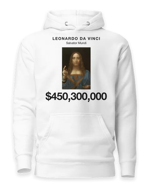 Salvator Mundi by Leonardo da Vinci, on a white hoodie