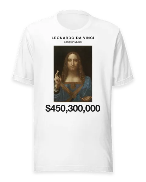 Salvator Mundi by Leonardo da Vinci, on a white t-shirt