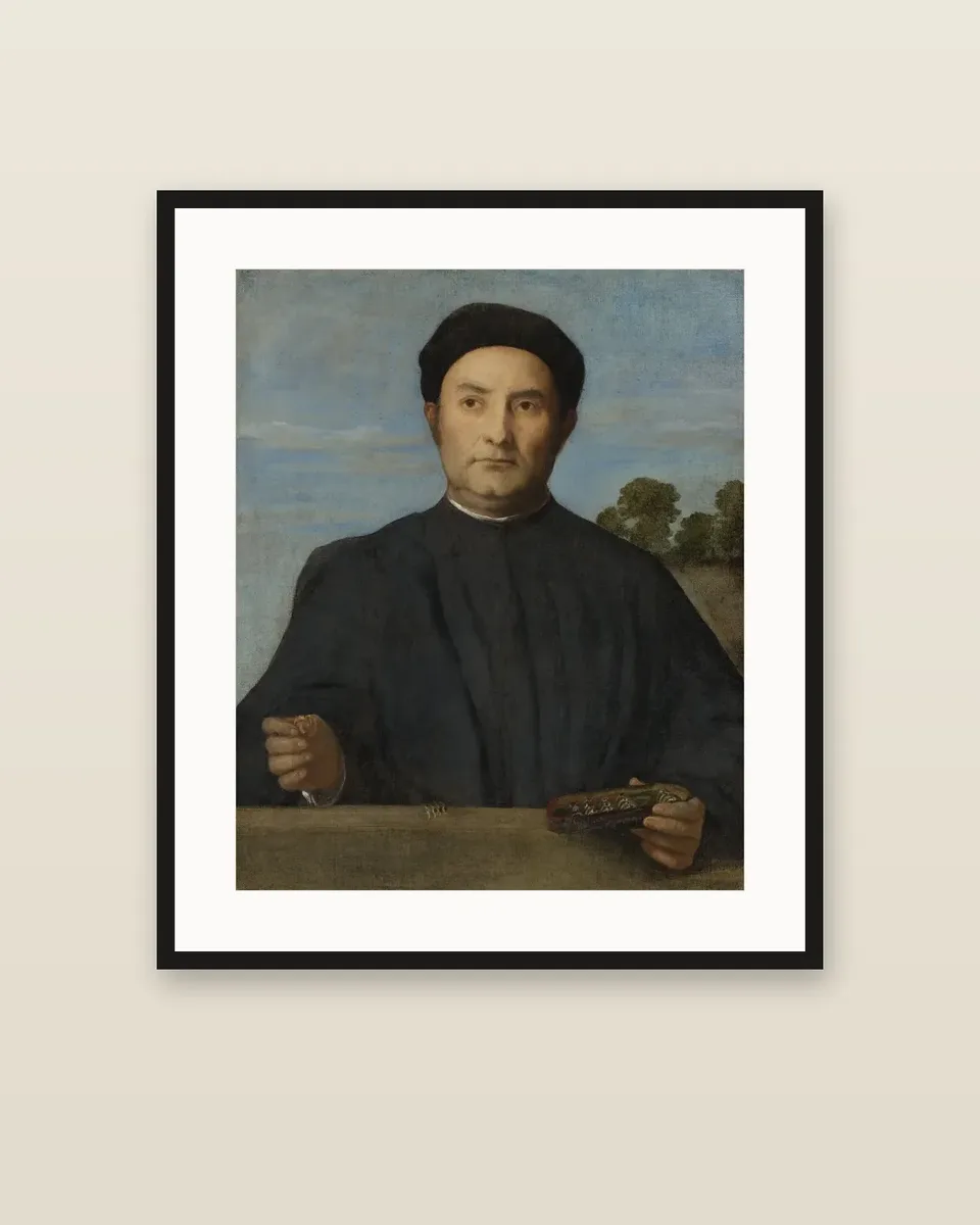 Portrait of a jeweler, probably Giovanni Pietro Crivelli by Lorenzo Lotto, framed