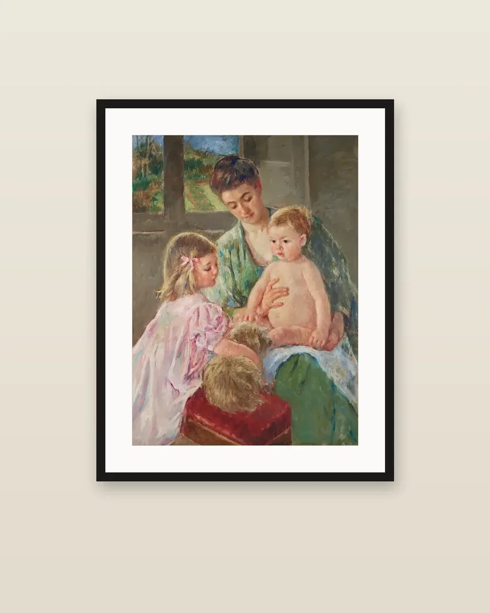 Children Playing with a Dog by Mary Cassatt, framed