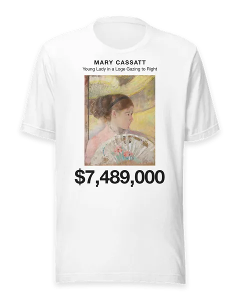 Young Lady in a Loge Gazing to Right by Mary Cassatt, on a white t-shirt