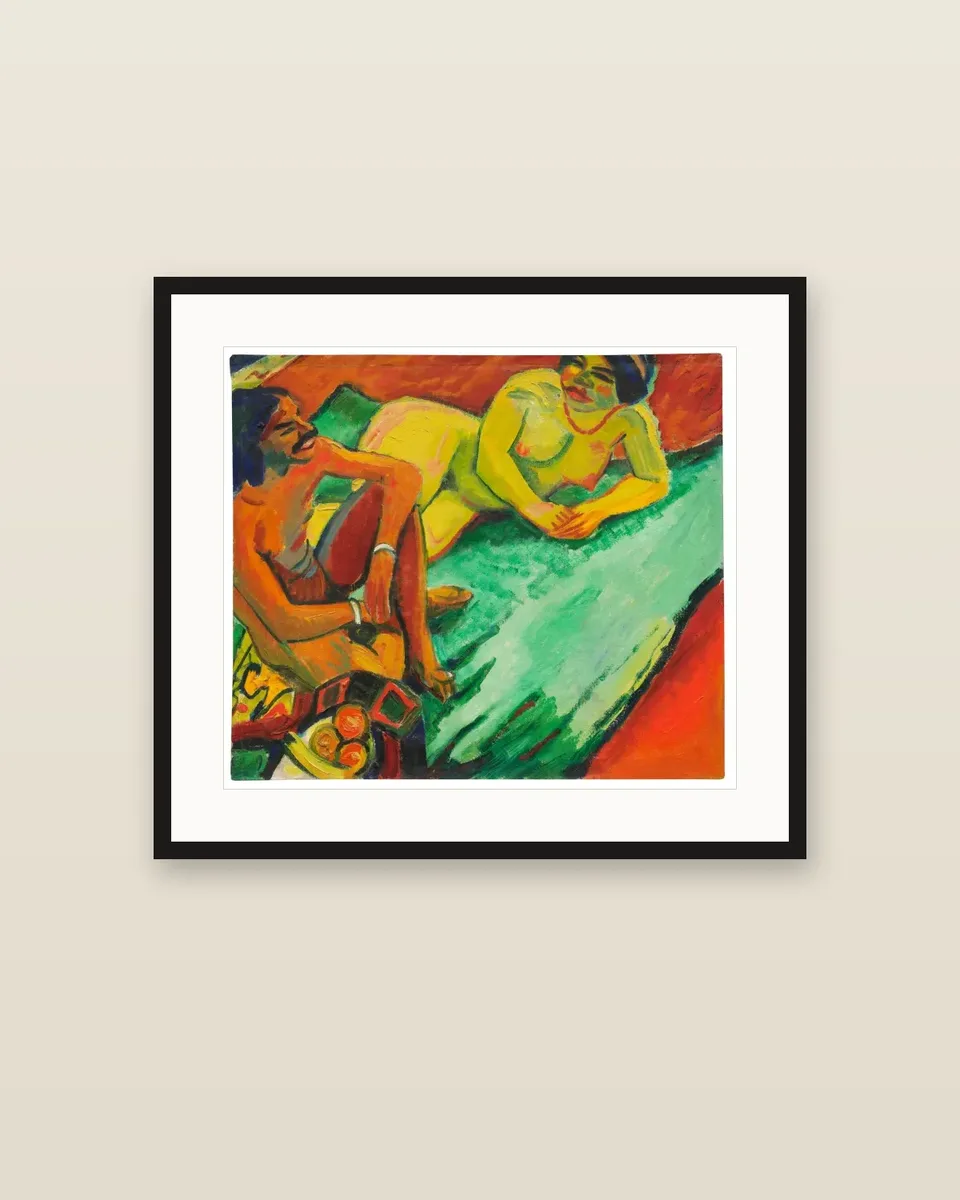 Inder und Frauenakt / Früchte (Rückseite) by Max Pechstein, framed