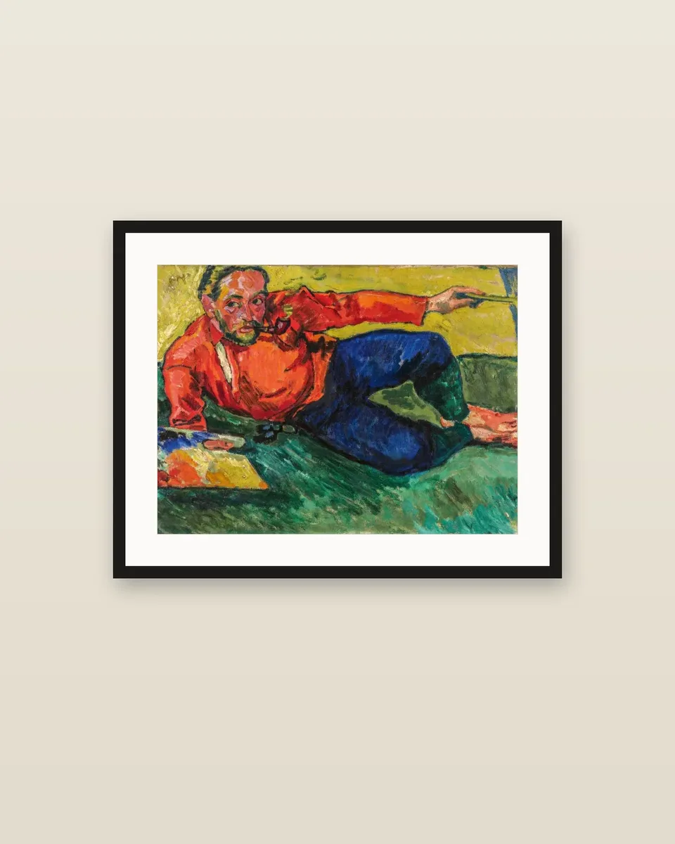 Selbstbildnis, liegend by Max Pechstein, framed