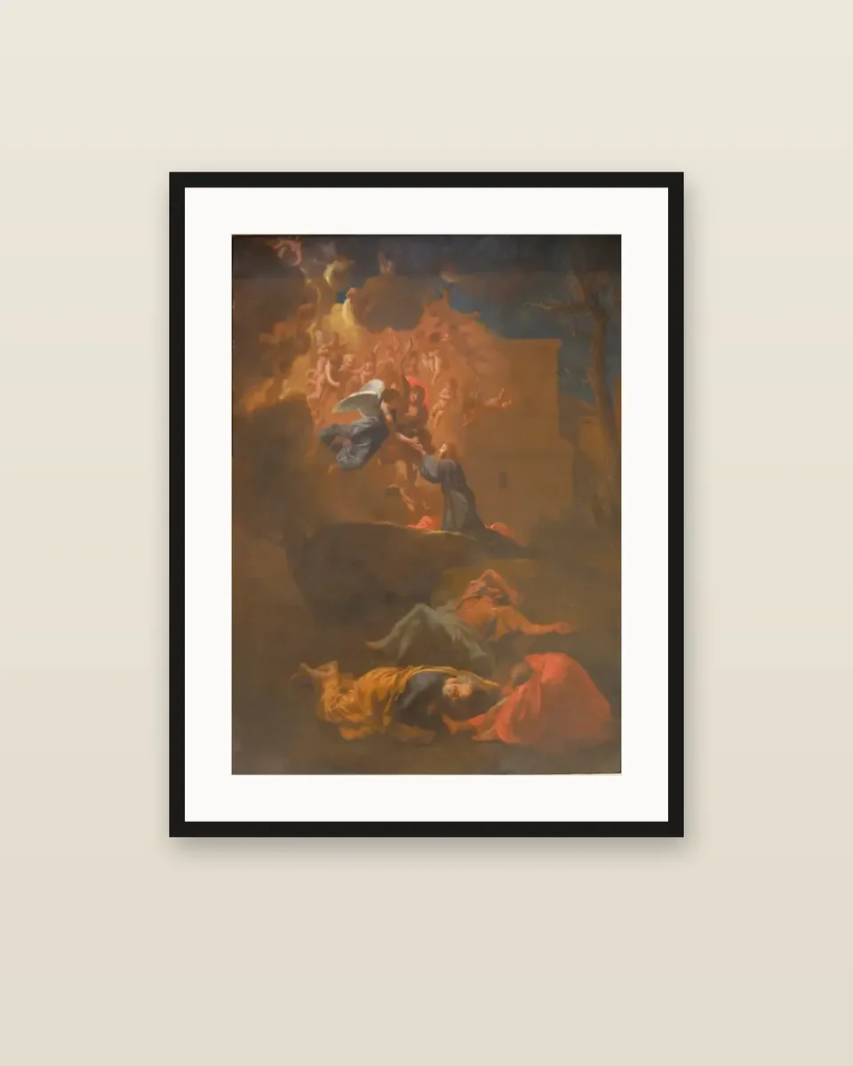 The Agony in the Garden (oil on copper) by Nicolas Poussin, framed