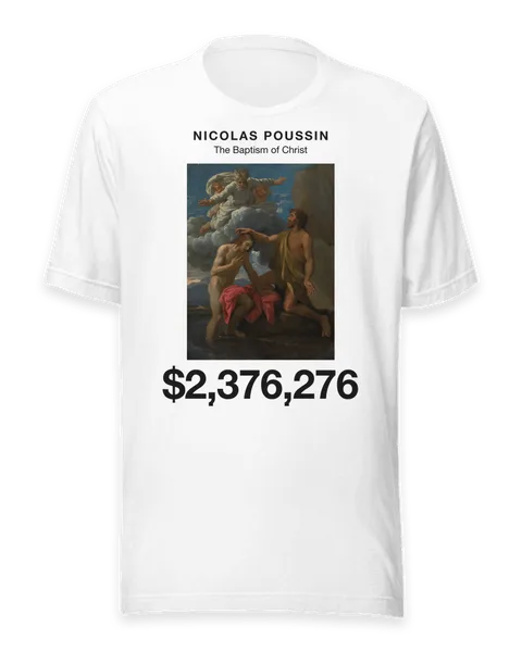 The Baptism of Christ by Nicolas Poussin, on a white t-shirt
