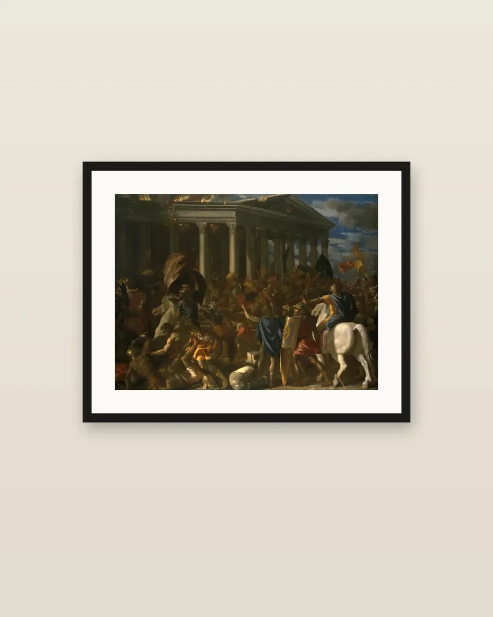The Destruction and Sack of the Temple of Jerusalem by Nicolas Poussin, framed