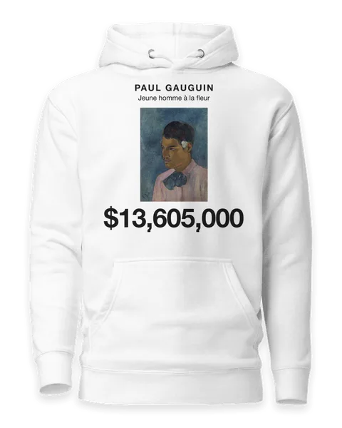 Jeune homme à la fleur by Paul Gauguin, on a white hoodie
