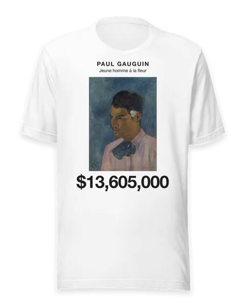 Jeune homme à la fleur by Paul Gauguin, on a white t-shirt