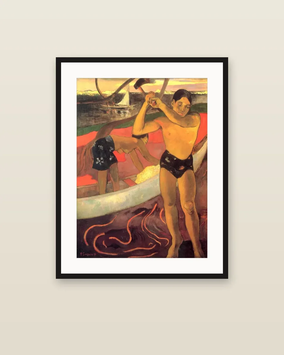 L'homme à la hache by Paul Gauguin, framed