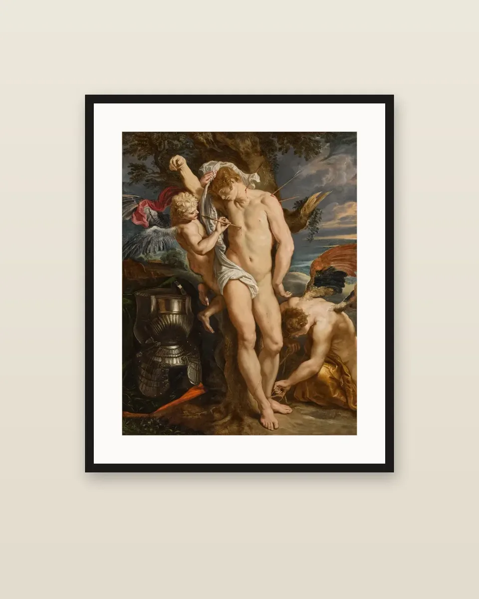 Saint Sebastian Tended by Two Angels by Peter Paul Rubens, framed