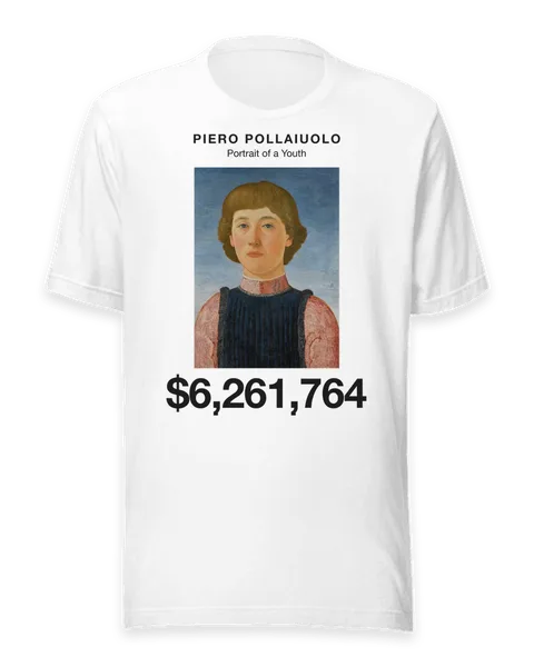 Portrait of a Youth by Piero Pollaiuolo, on a white t-shirt