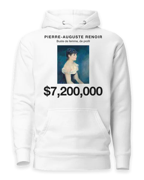 Buste de femme, de profil by Pierre-Auguste Renoir, on a white hoodie