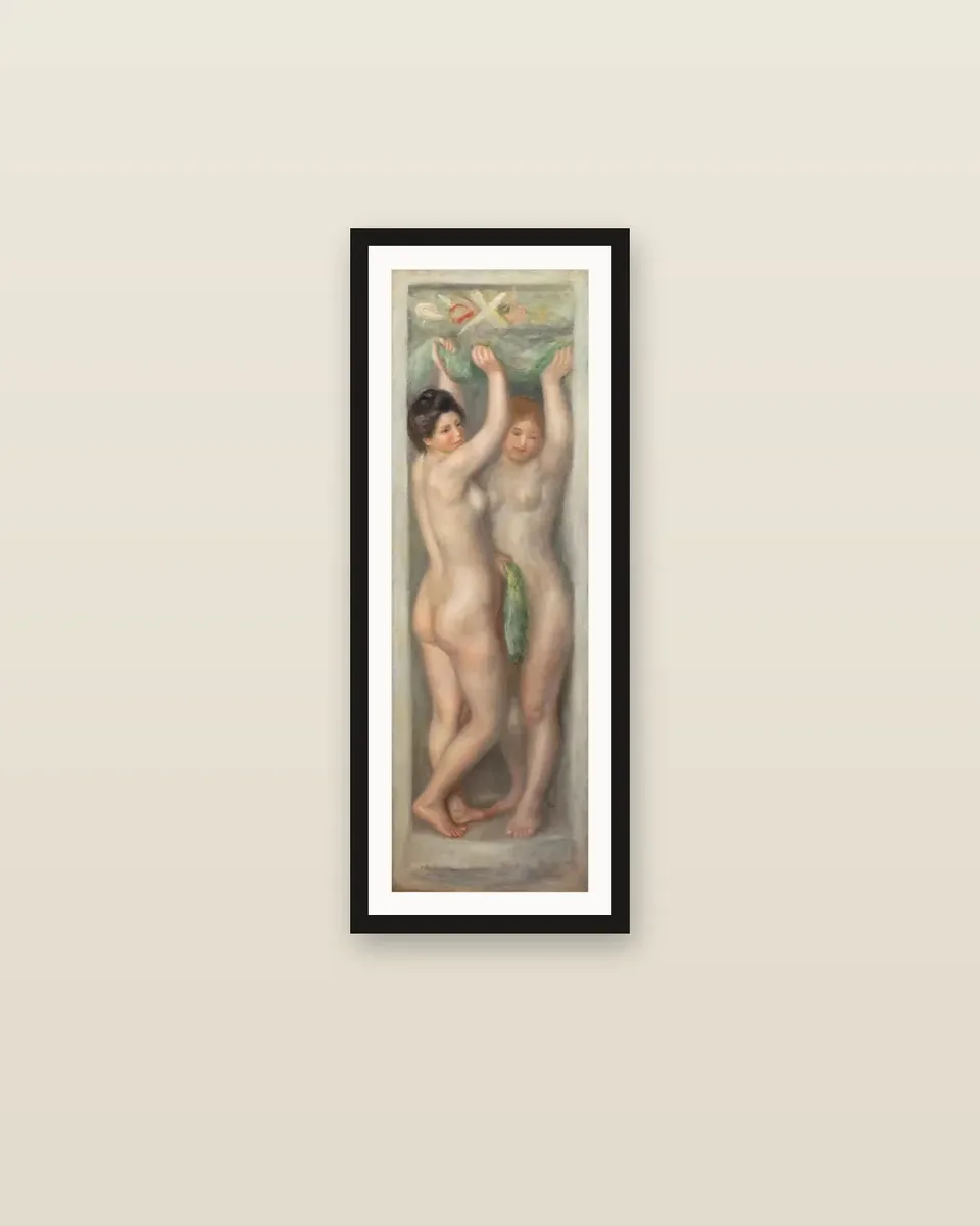 Deux jeunes femmes nues, guirlandes de feuillages et de fruits by Pierre-Auguste Renoir, framed