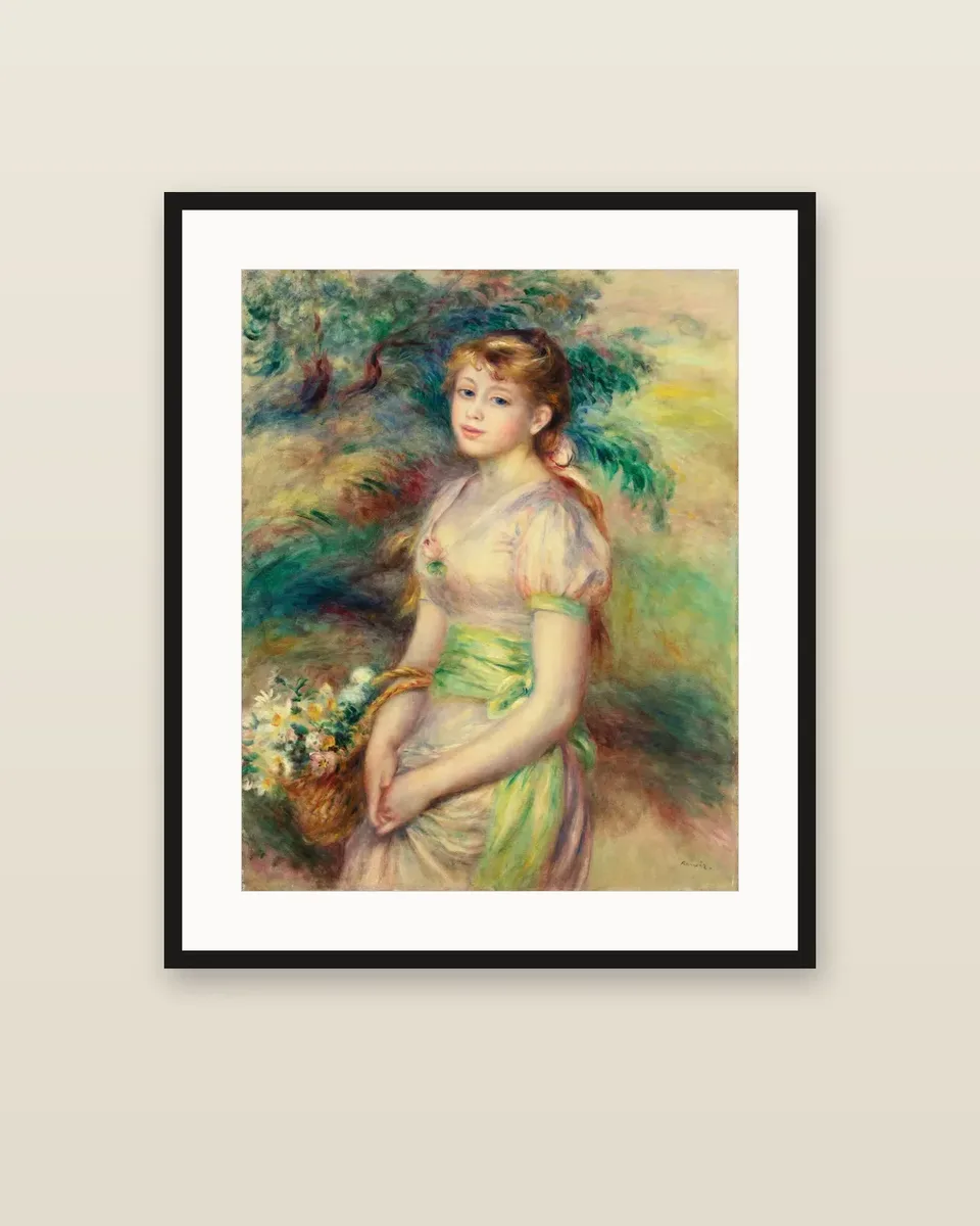 Jeune fille à la corbeille de fleurs by Pierre-Auguste Renoir, framed