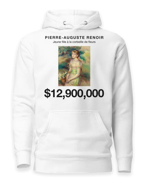 Jeune fille à la corbeille de fleurs by Pierre-Auguste Renoir, on a white hoodie