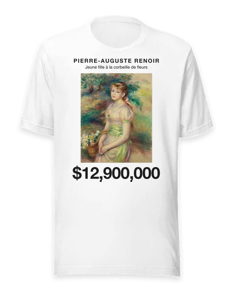 Jeune fille à la corbeille de fleurs by Pierre-Auguste Renoir, on a white t-shirt