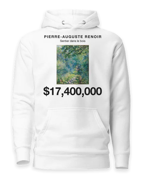 Sentier dans le bois by Pierre-Auguste Renoir, on a white hoodie