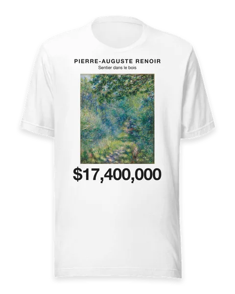 Sentier dans le bois by Pierre-Auguste Renoir, on a white t-shirt