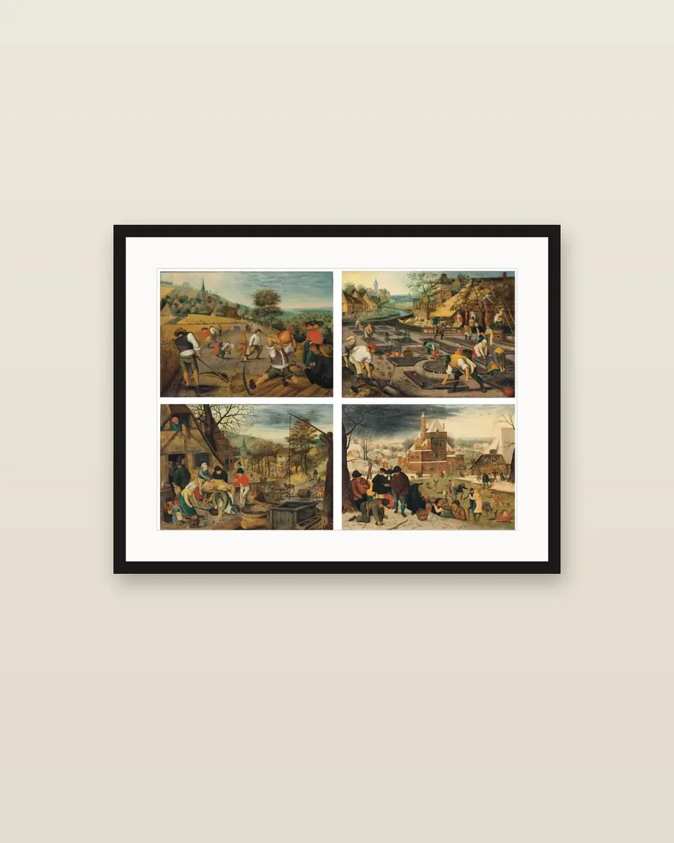 The Four Seasons: Spring, Summer, Autumn and Winter by Pieter Brueghel the Younger, framed