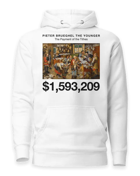 The Payment of the Tithes by Pieter Brueghel the Younger, on a white hoodie