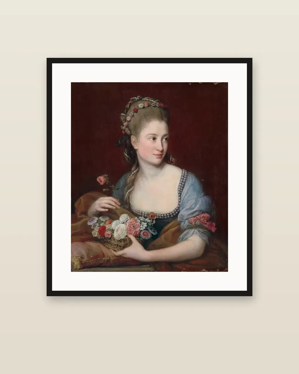 Portrait of a lady as Flora by Pompeo Batoni, framed