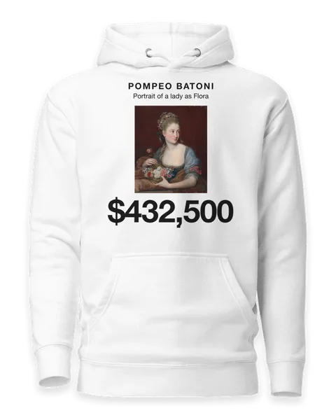Portrait of a lady as Flora by Pompeo Batoni, on a white hoodie