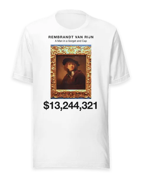A Man in a Gorget and Cap by Rembrandt van Rijn, on a white t-shirt