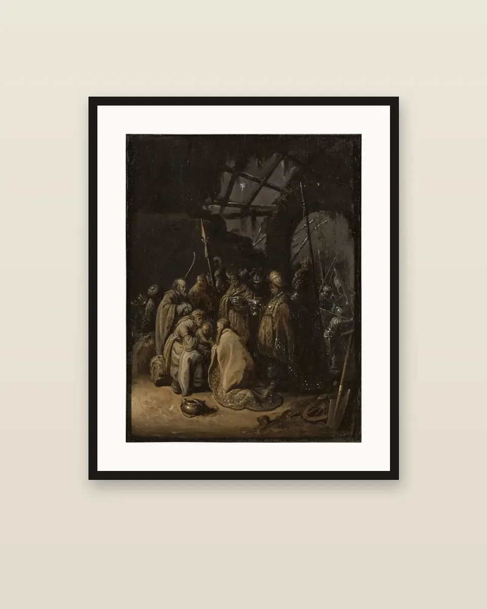 The Adoration of the Kings by Rembrandt van Rijn, framed
