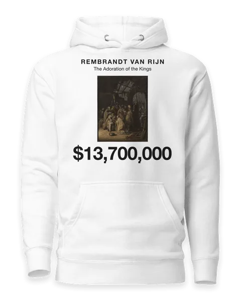 The Adoration of the Kings by Rembrandt van Rijn, on a white hoodie