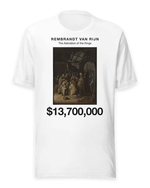 The Adoration of the Kings by Rembrandt van Rijn, on a white t-shirt