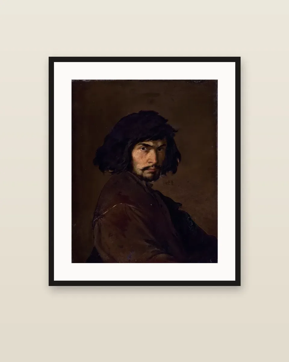 Portrait of the artist, half-length, in a brown doublet by Salvator Rosa, framed