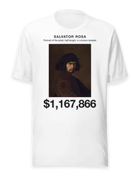Portrait of the artist, half-length, in a brown doublet by Salvator Rosa, on a white t-shirt