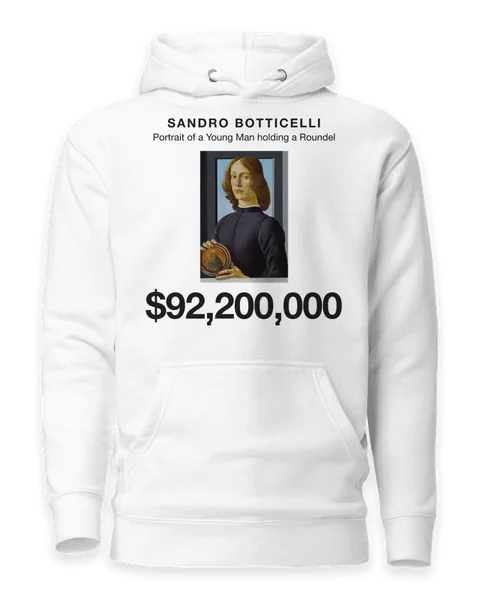 Portrait of a Young Man holding a Roundel by Sandro Botticelli, on a white hoodie