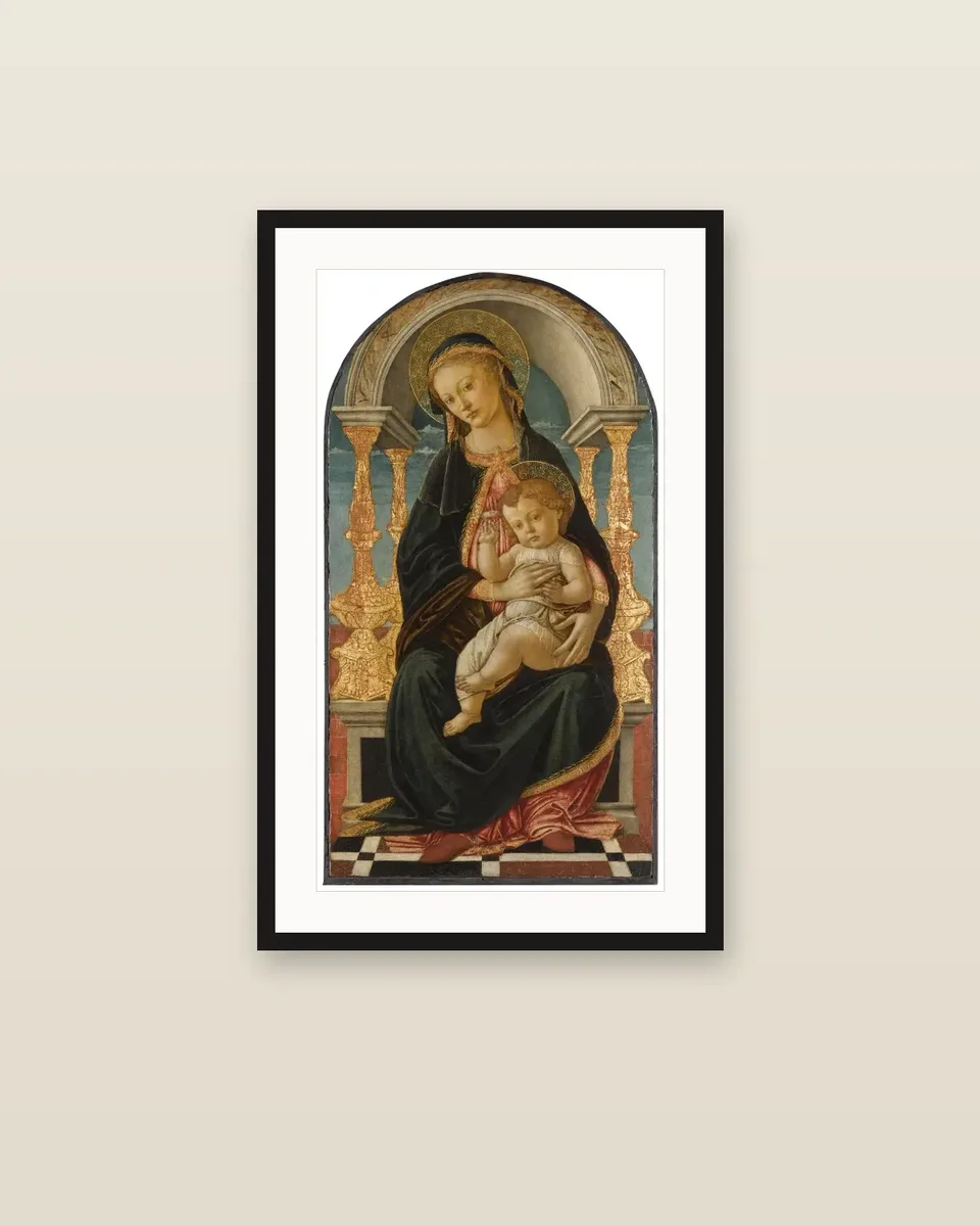 The Madonna and Child enthroned by Sandro Botticelli, framed