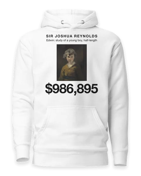 Edwin: study of a young boy, half-length by Sir Joshua Reynolds, on a white hoodie