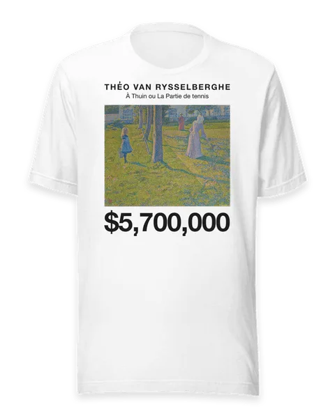 À Thuin ou La Partie de tennis by Théo van Rysselberghe, on a white t-shirt
