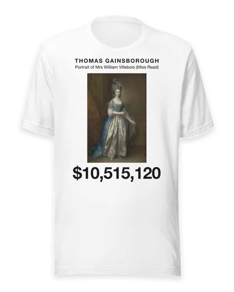 Portrait of Mrs William Villebois (Miss Read) by Thomas Gainsborough, on a white t-shirt